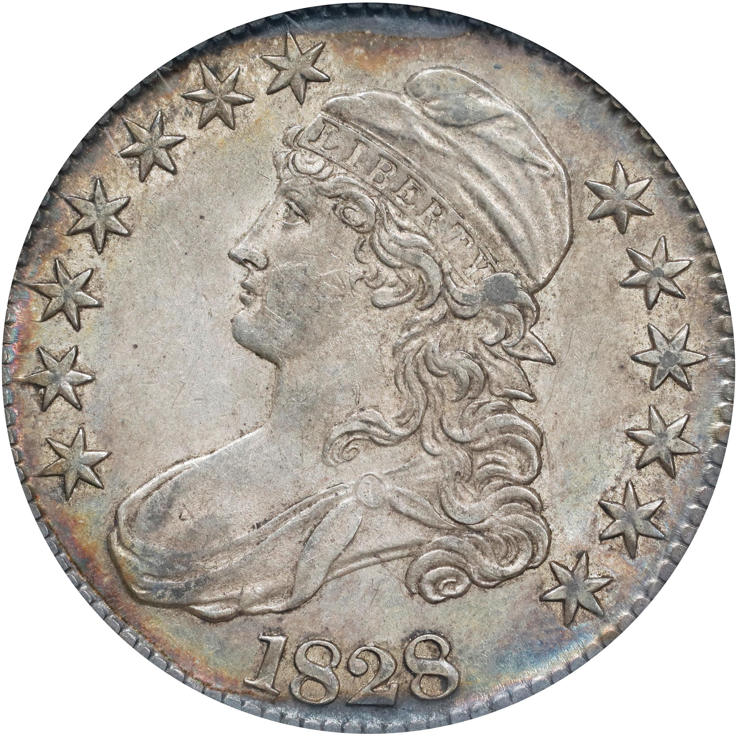 image for: 1828 Capped Bust Half Dollar. O-108. Rarity-2. Square Base 2, Large 8s. AU-58 (NGC).