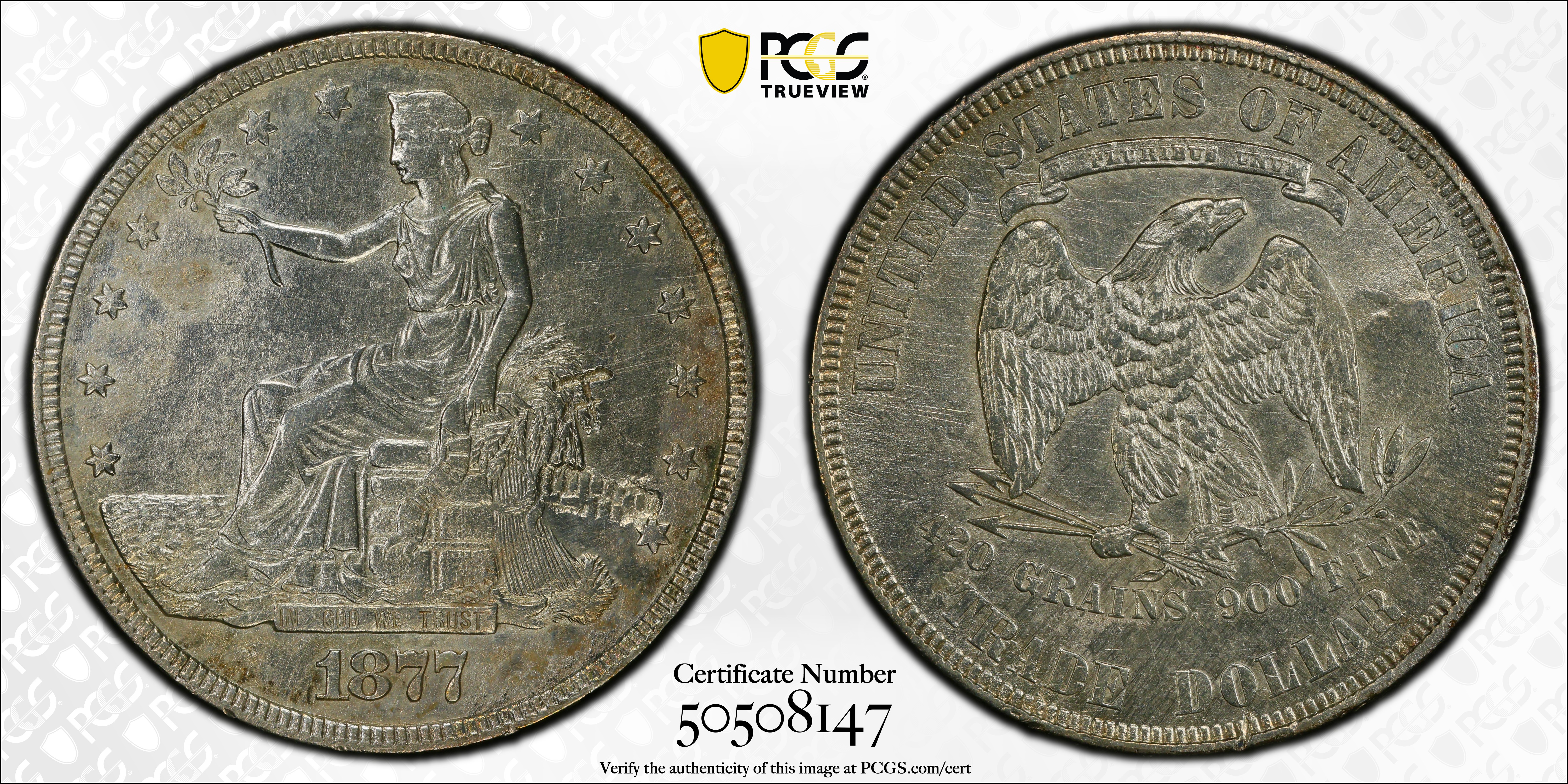 image for: 1877 Trade Dollar. AU Details--Corrosion Removed (PCGS).