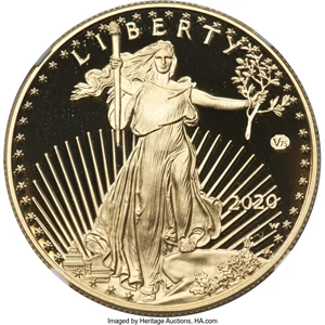 image for: 2020-W G$50 One-Ounce Gold Eagle, v75 Privy, 1 of 1,945 Struck, First Day of Issue, PR70 Ultra Cameo NGC....