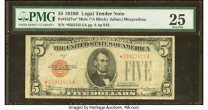 image for: Fr. 1527* $5 1928B Mule Legal Tender Star Note. PMG Very Fine 25....