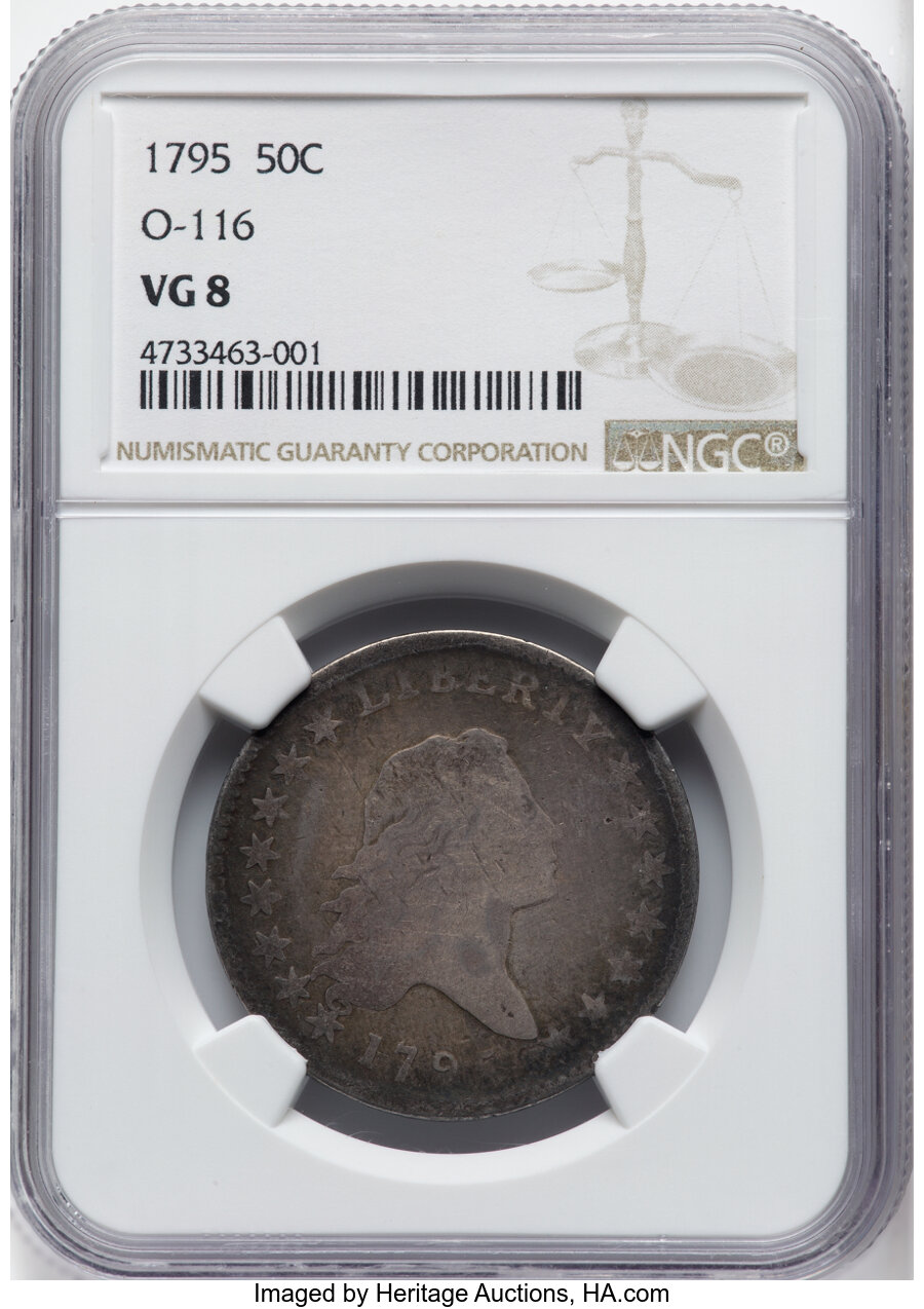 image for: 1795 50C Two Leaves, O-116, T-11, R.3, VG8 NGC. NGC Census: (4/16)....