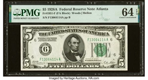 image for: Fr. 1951-F $5 1928A Federal Reserve Note. PMG Choice Uncirculated 64 EPQ....