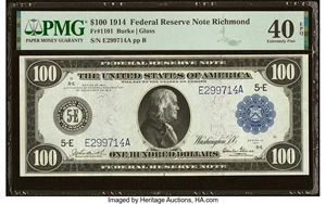 image for: Fr. 1101 $100 1914 Federal Reserve Note PMG Extremely Fine 40 EPQ....