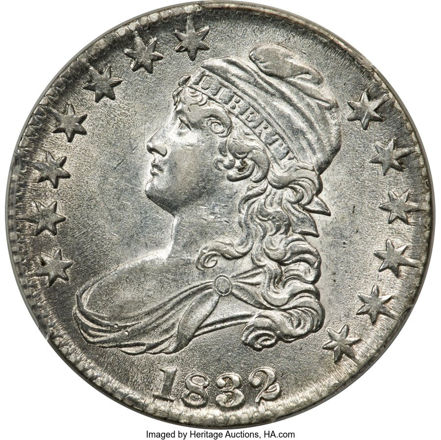 image for: 1832 50C Small Letters, O-105, R.3, AU58 PCGS....