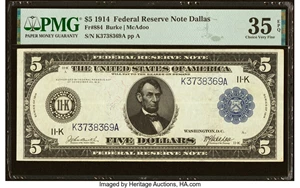 image for: Fr. 884 $5 1914 Federal Reserve Note PMG Choice Very Fine 35 EPQ....