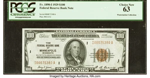 image for: Fr. 1890-I $100 1929 Federal Reserve Bank Note. PCGS Choice New 63....