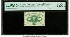 image for: Fr. 1241 10¢ First Issue PMG About Uncirculated 53 EPQ....