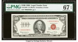 image for: Fr. 1550* $100 1966 Legal Tender Star Note. PMG Superb Gem Unc 67 EPQ....