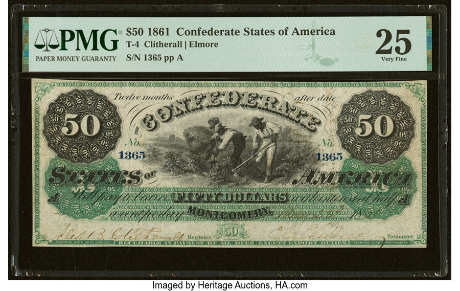 image for: Manuscript Endorsement "A.J. Guirot" T4 $50 1861 PF-2 Cr. 4 PMG Very Fine 25....