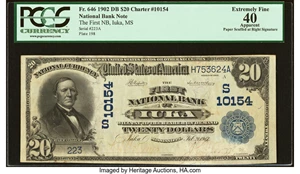 image for: Iuka, MS - $20 1902 Date Back Fr. 646 The First National Bank Ch. # (S)10154 PCGS Apparent Extremely Fine 40....