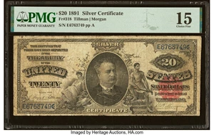 image for: Fr. 318 $20 1891 Silver Certificate PMG Choice Fine 15....