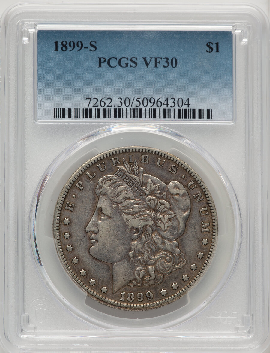 1899-S $1 VF30 PCGS. PCGS Population: (52/6252). Mintage 2,562,000. ...