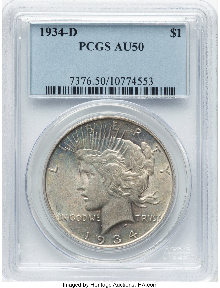 1934-D $1 AU50 PCGS. Mintage 1,569,500. ...
