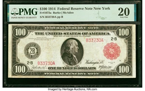 image for: Fr. 1073a $100 1914 Red Seal Federal Reserve Note PMG Very Fine 20....