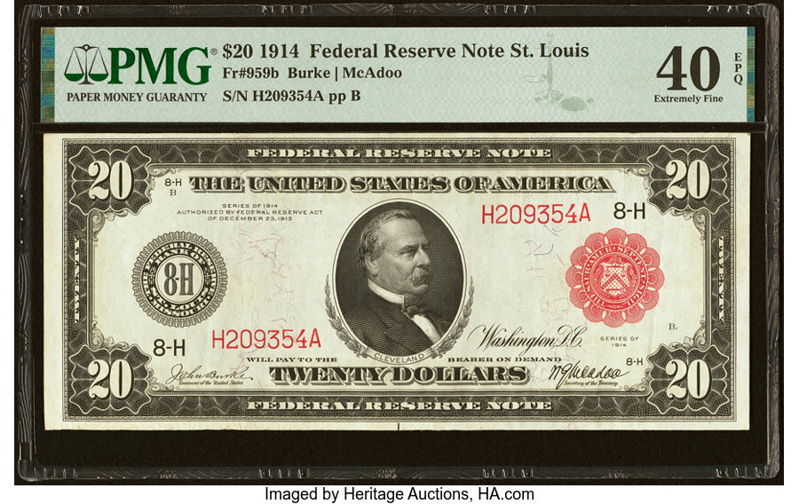image for: Fr. 959b $20 1914 Red Seal Federal Reserve Note PMG Extremely Fine 40 EPQ....