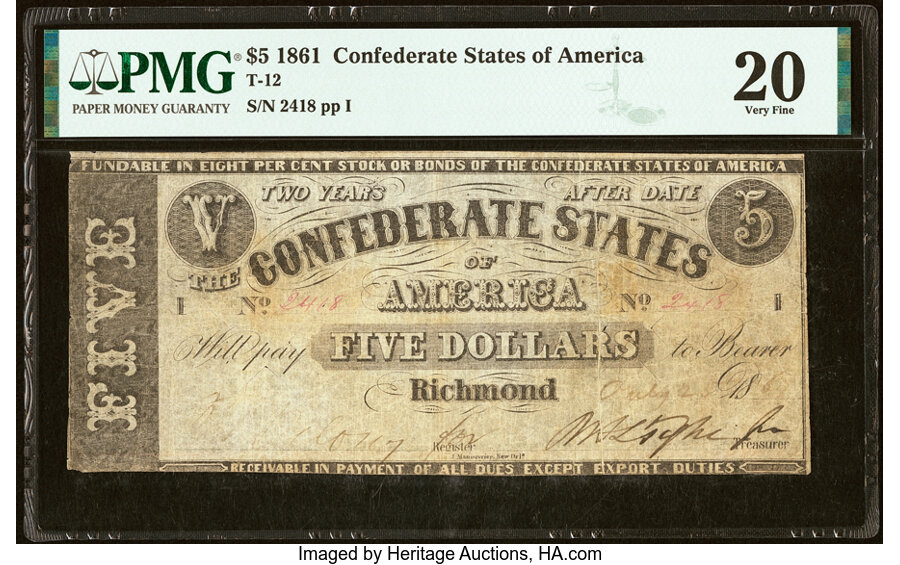 image for: T12 $5 1861 PF-1 Cr. 49 PMG Very Fine 20....