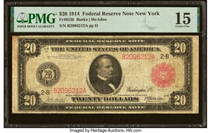 image for: Fr. 953b $20 1914 Red Seal Federal Reserve Note PMG Choice Fine 15....