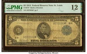 image for: Fr. 874* $5 1914 Federal Reserve Star Note PMG Fine 12....