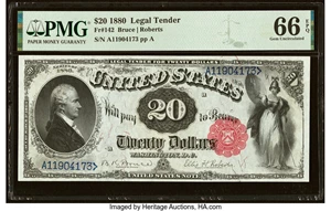 image for: Fr. 142 $20 1880 Legal Tender PMG Gem Uncirculated 66 EPQ....