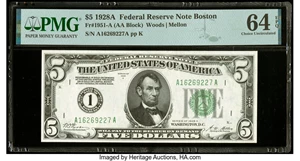 image for: Fr. 1951-A $5 1928A Federal Reserve Note. PMG Choice Uncirculated 64 EPQ....