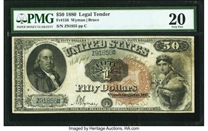 image for: Fr. 156 $50 1880 Legal Tender PMG Very Fine 20....