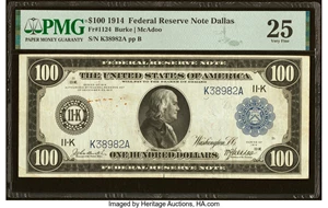 image for: Fr. 1124 $100 1914 Federal Reserve Note PMG Very Fine 25....