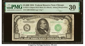 image for: Fr. 2211-G $1,000 1934 Federal Reserve Note. PMG Very Fine 30....