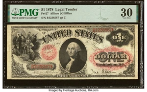 image for: Fr. 27 $1 1878 Legal Tender PMG Very Fine 30....