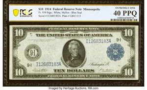 image for: Fr. 939 $10 1914 Federal Reserve Note PCGS Banknote Extremely Fine 40 PPQ....