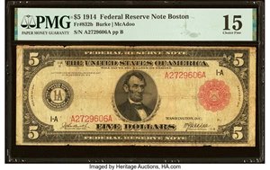 image for: Fr. 832b $5 1914 Red Seal Federal Reserve Note PMG Choice Fine 15....