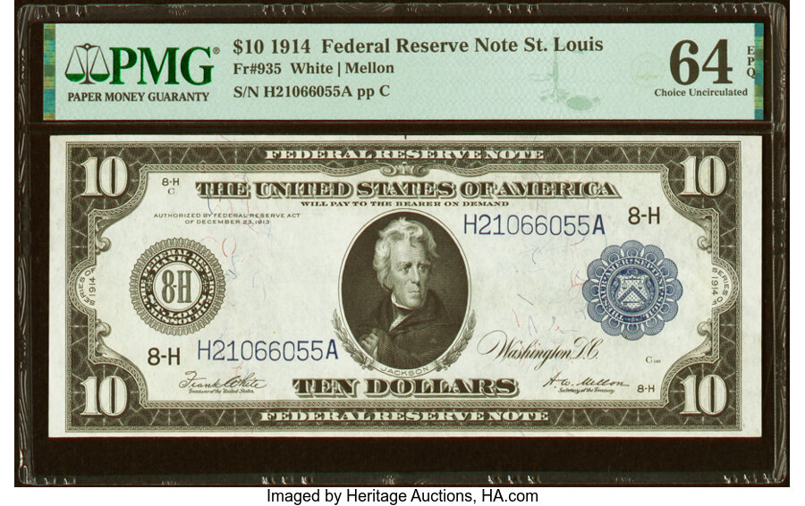 image for: Fr. 935 $10 1914 Federal Reserve Note PMG Choice Uncirculated 64 EPQ....