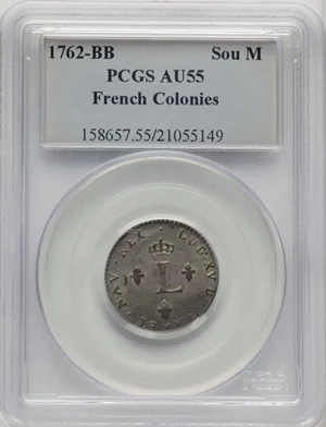 image for: 1762-BB Sou M French Colonies AU55 PCGS. PCGS Population: (5/19)....