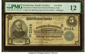 image for: Charleston, SC - $5 1902 Date Back Fr. 594 The Bank of Charleston National Banking Assoc Ch. # (S)2044 PMG Fine 12....