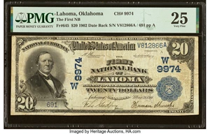 image for: Lahoma, OK - $20 1902 Date Back Fr. 645 The First National Bank Ch. # (W)9974 PMG Very Fine 25....