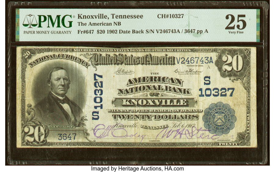 image for: Knoxville, TN - $20 1902 Date Back Fr. 647 The American National Bank Ch. # (S)10327 PMG Very Fine 25....