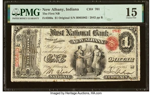image for: New Albany, IN - $1 Original Fr. 380a The First National Bank Ch. # 701 PMG Choice Fine 15....