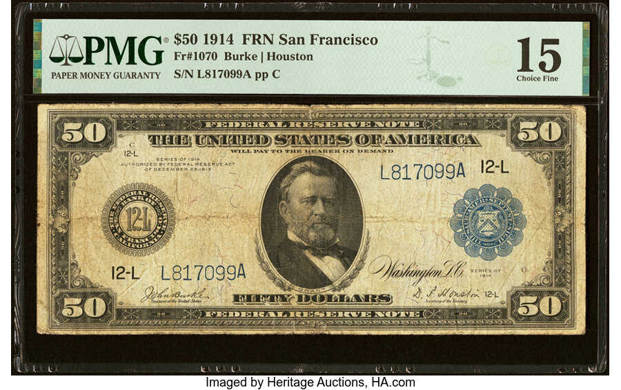 image for: Fr. 1070 $50 1914 Federal Reserve Note PMG Choice Fine 15....