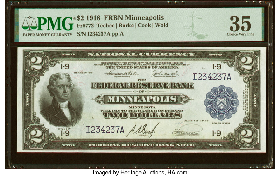 image for: Fr. 772 $2 1918 Federal Reserve Bank Note PMG Choice Very Fine 35....