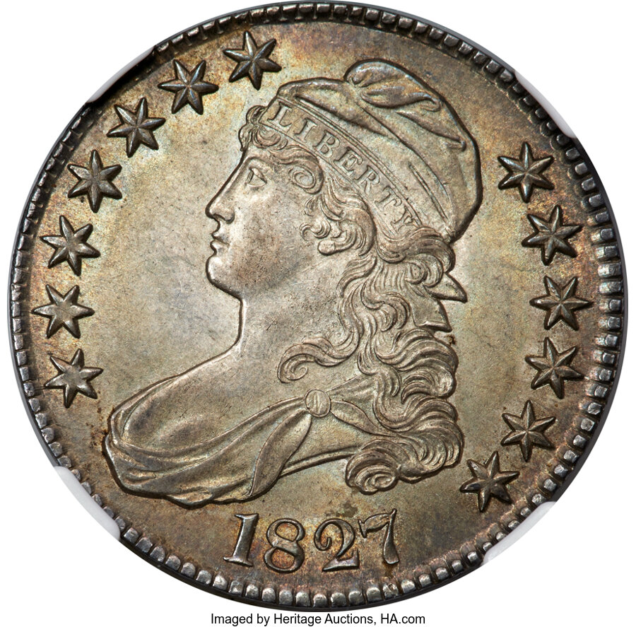 image for: 1827 50C Square Base 2, O-108a, Low R.4, MS63 NGC. CAC....