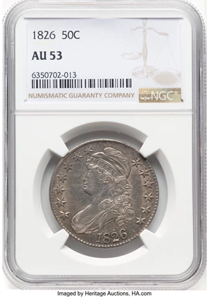 image for: 1826 50C O-102, R.1, AU53 NGC. Mintage 4,000,000....