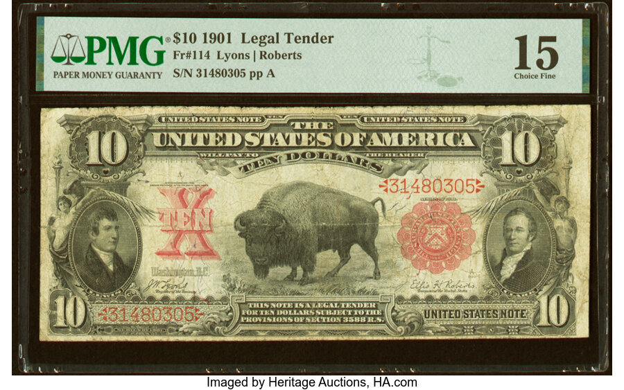 image for: Fr. 114 $10 1901 Legal Tender PMG Choice Fine 15....