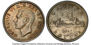 image for: Canada: George VI Dollar 1945 AU53 PCGS,...