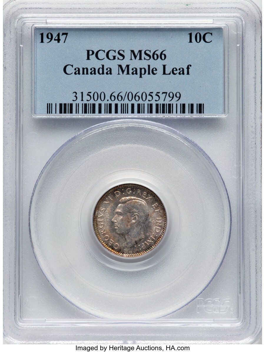 image for: Canada: George VI "Maple Leaf" 10 Cents 1947 MS66 PCGS,...