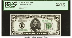 image for: Fr. 1952-D $5 1928B Federal Reserve Note. PCGS Very Choice New 64PPQ....