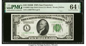 image for: Fr. 2002-L $10 1928B Federal Reserve Note. PMG Choice Uncirculated 64 EPQ....