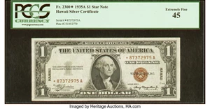image for: Fr. 2300* $1 1935A Hawaii Silver Certificate Star. PCGS Extremely Fine 45....