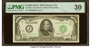 image for: Fr. 2212-J $1,000 1934A Federal Reserve Note. PMG Very Fine 30....