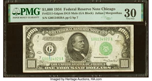 image for: Fr. 2211-G $1,000 Mule 1934 Federal Reserve Note. PMG Very Fine 30....