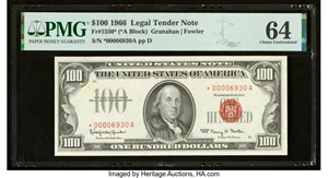 image for: Fr. 1550* $100 1966 Legal Tender Star Note. PMG Choice Uncirculated 64....