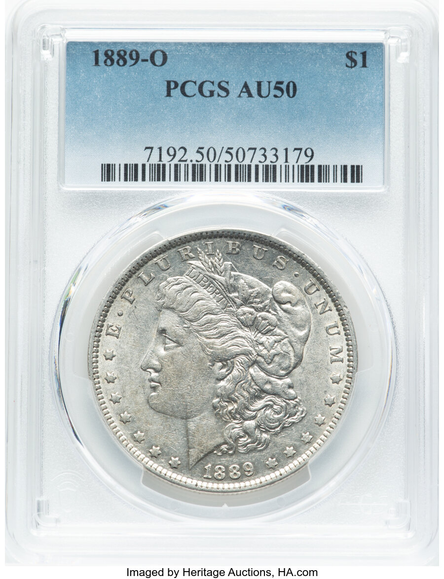 1889-O $1 AU50 PCGS. Mintage 11,875,000. ...